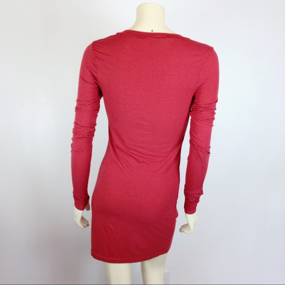 Splendid Red Striped Bodycon Long Sleeve Tee Dress - Picture 5 of 8